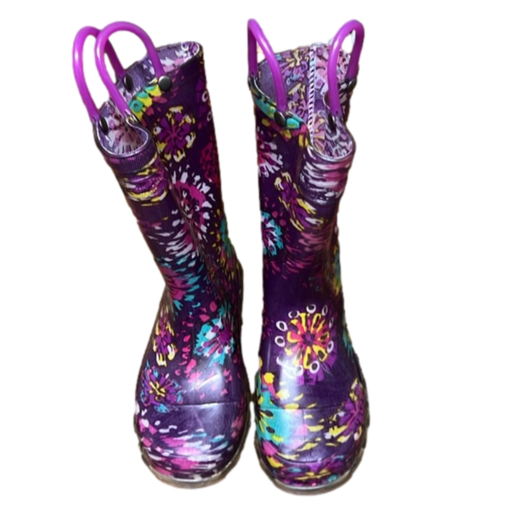 Girls Western Chief water boots cute‎ purple pattern size 12 great shape